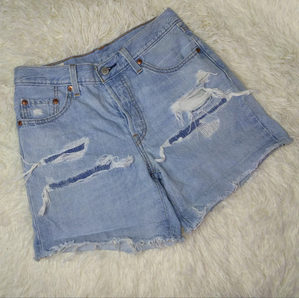 Levi's 501 Premium Big E Long Denim Distressed Short Size 25
